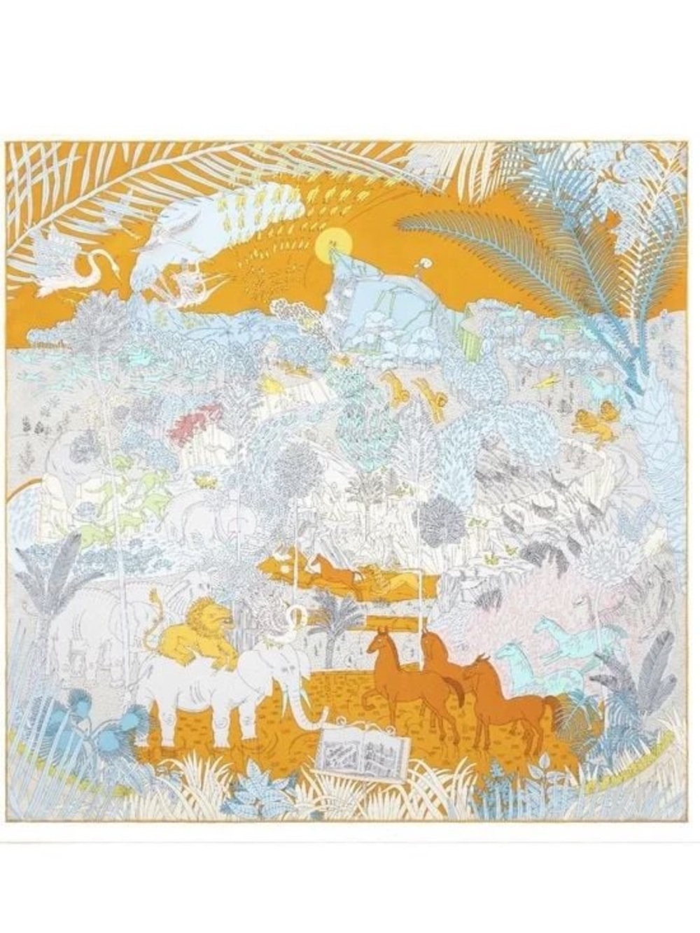 NEW Carolina Lemke Infinite Sky Jungle Animals Illustrated Silk Scarf